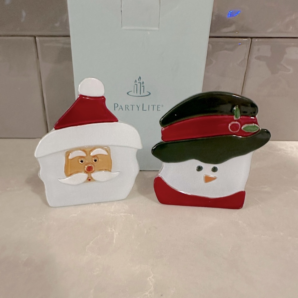 Partylite Tea Light Candle Holder Set Santa & Snowman P9466 Christmas